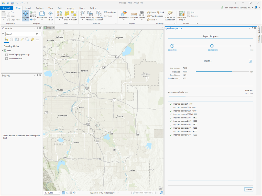 geoProspector Export Progress