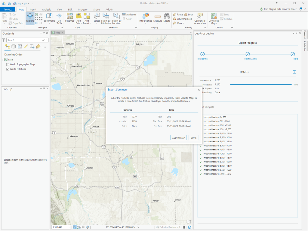 geoProspector Export Summary